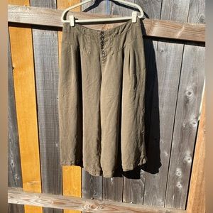 Anthropologie linen blend wide leg ankle pellazo 1X exposed button pants